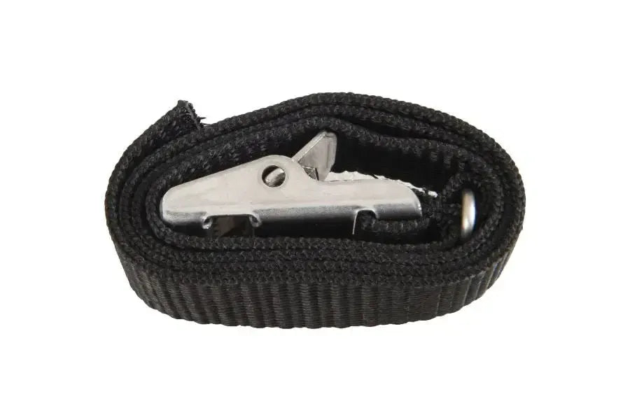 Rolled black 19" Sea Eagle strap with a silver stainless steel buckle.