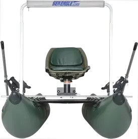 Dark Hunter Green Sea Eagle 375fc FoldCat inflatable fishing boat with swivel seat and rod holders.