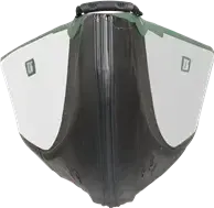 Front view of the Sea Eagle TC16 inflatable canoe, featuring a green and white bow with a black handle.