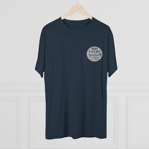 Black t-shirt with a graphic design on a white background