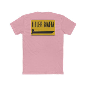 A light pink short-sleeve t-shirt shown from the back, featuring a yellow and black 'TILLER MAFIA' sign graphic printed on the upper back.