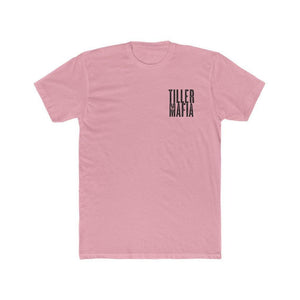 A light pink short-sleeve crewneck t-shirt with the words 'TILLER NAFIA' printed vertically in black on the left chest, displayed on a solid white background.