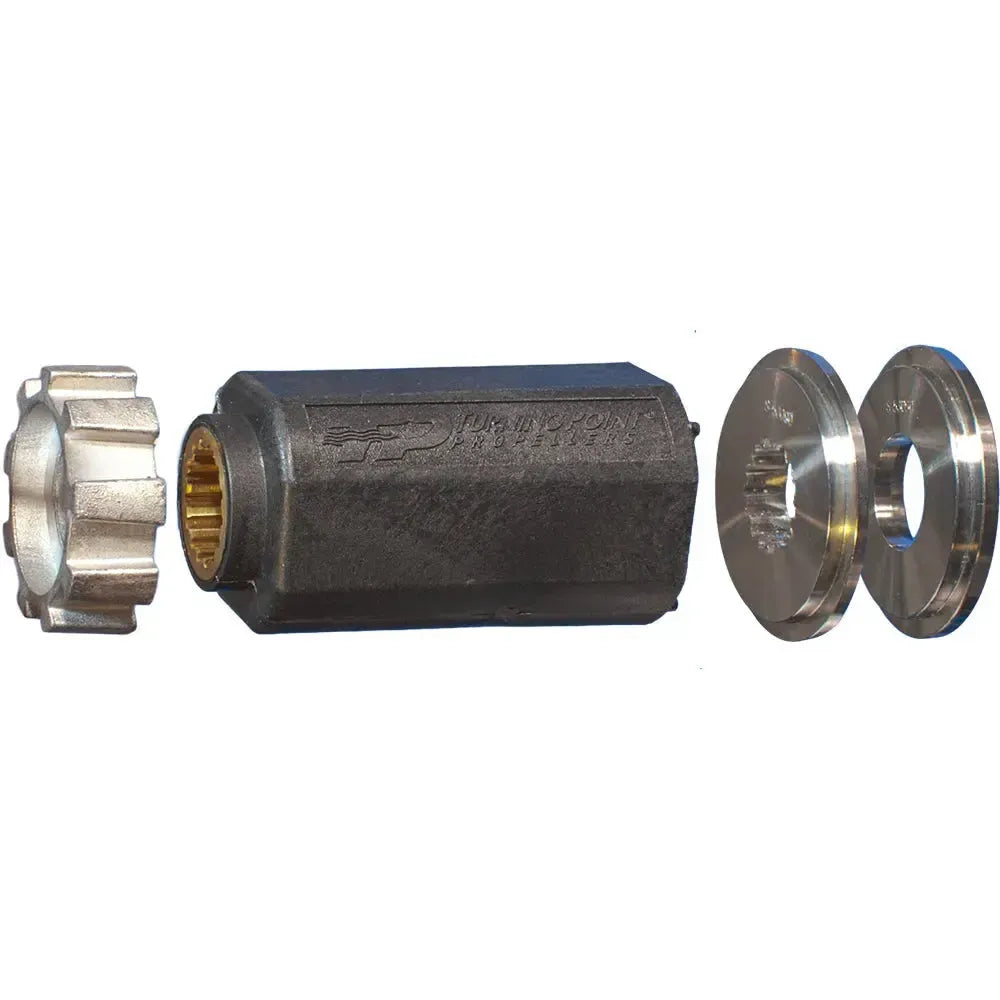 Turning Point Hub Kit #509 with black outer hub, brass splines, and two silver metal washers.