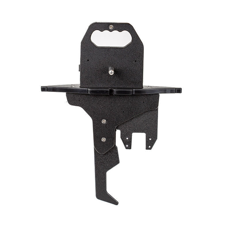 Black mechanical component on a white background