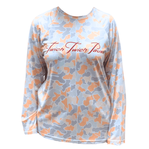 Long-sleeve shirt with camouflage pattern and 'Twitch Pause' text on a white background