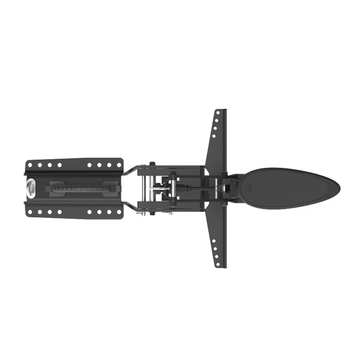 A top-down view of a ePropulsion kLite 7500 with a mounting plate and a mounting arm, isolated on a white background.