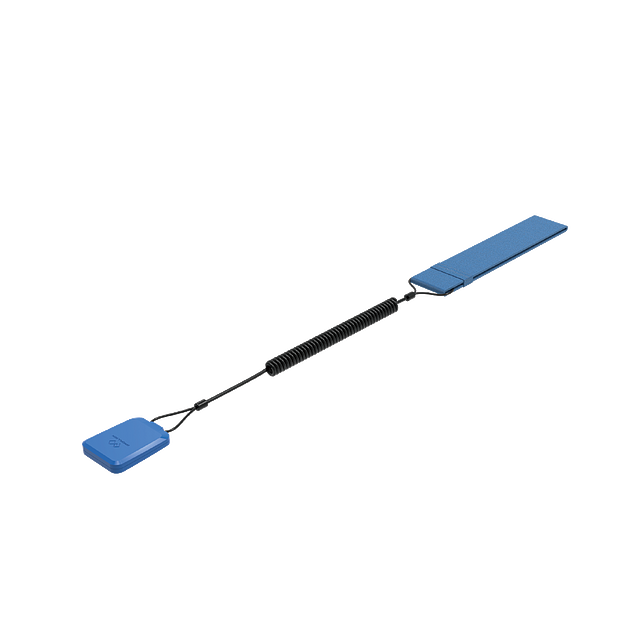 Blue paddle with a spring mechanism on a white background