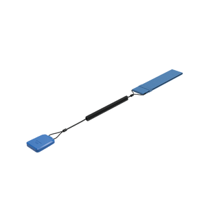Blue paddle with a spring mechanism on a white background