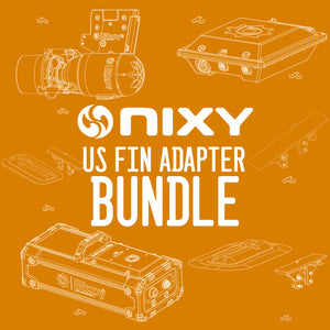 Nixy US Fin Adapter Bundle with line drawings on an orange background