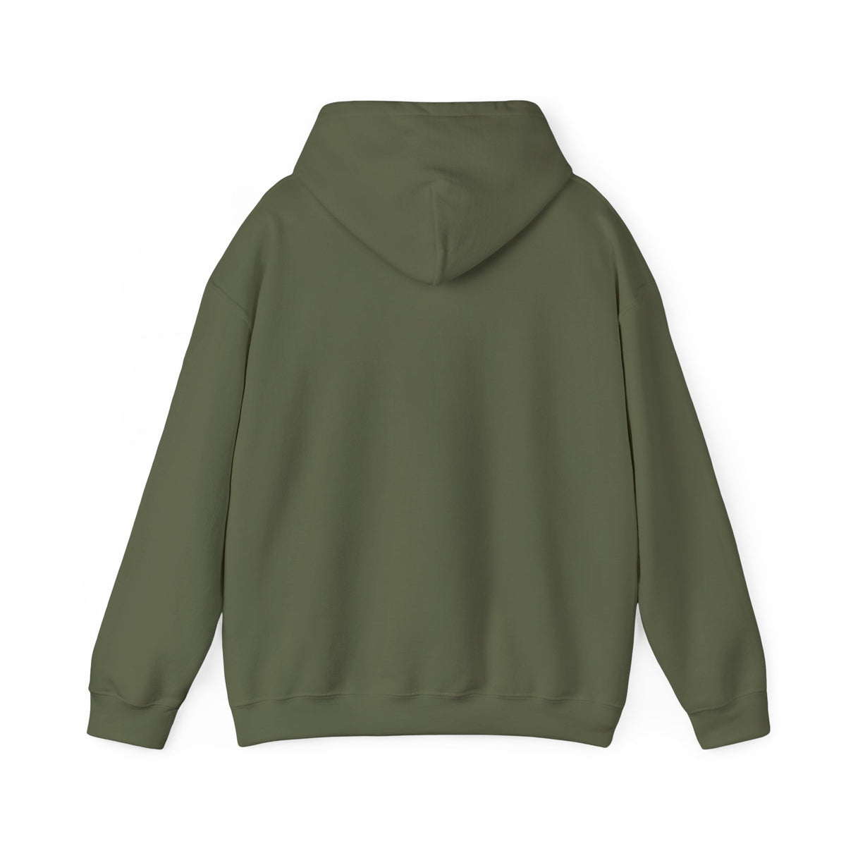 Green hoodie shown from the back on a white background