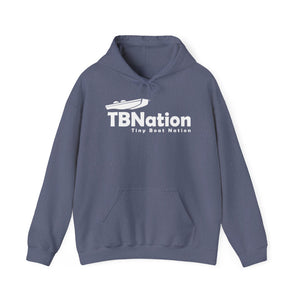 Blue hoodie with 'TBNation' logo on a white background