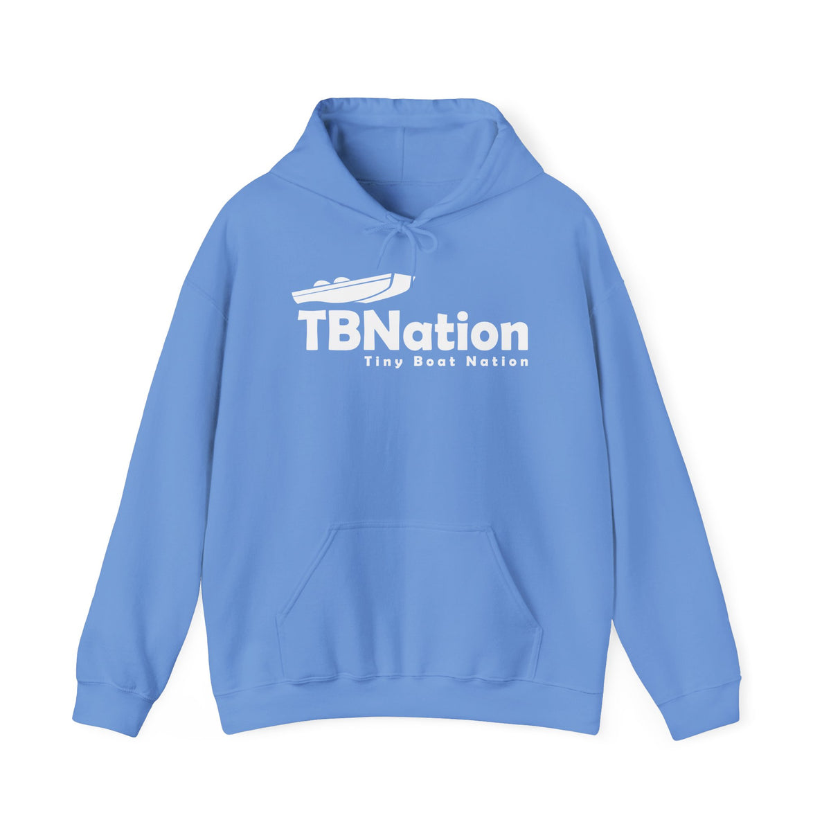 Blue hoodie with 'TBNation' logo on a white background