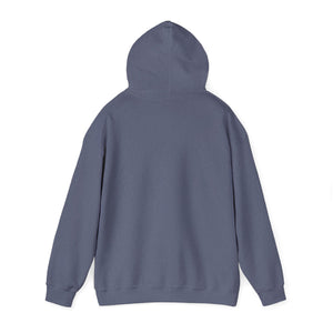 Blue hoodie shown from the back on a white background