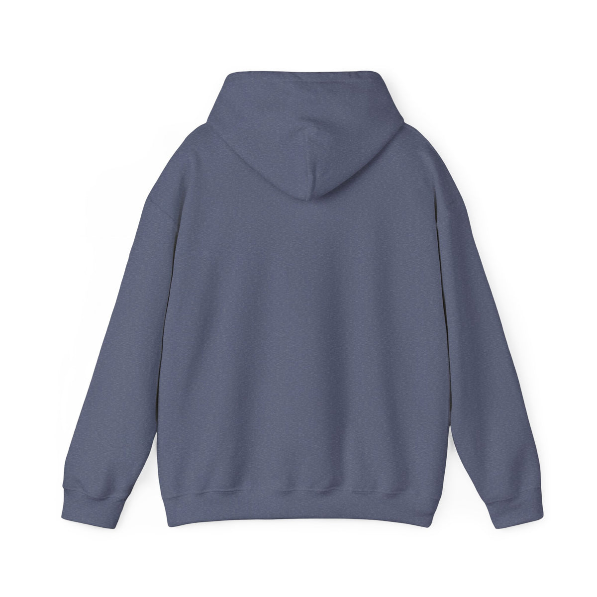 Blue hoodie shown from the back on a white background