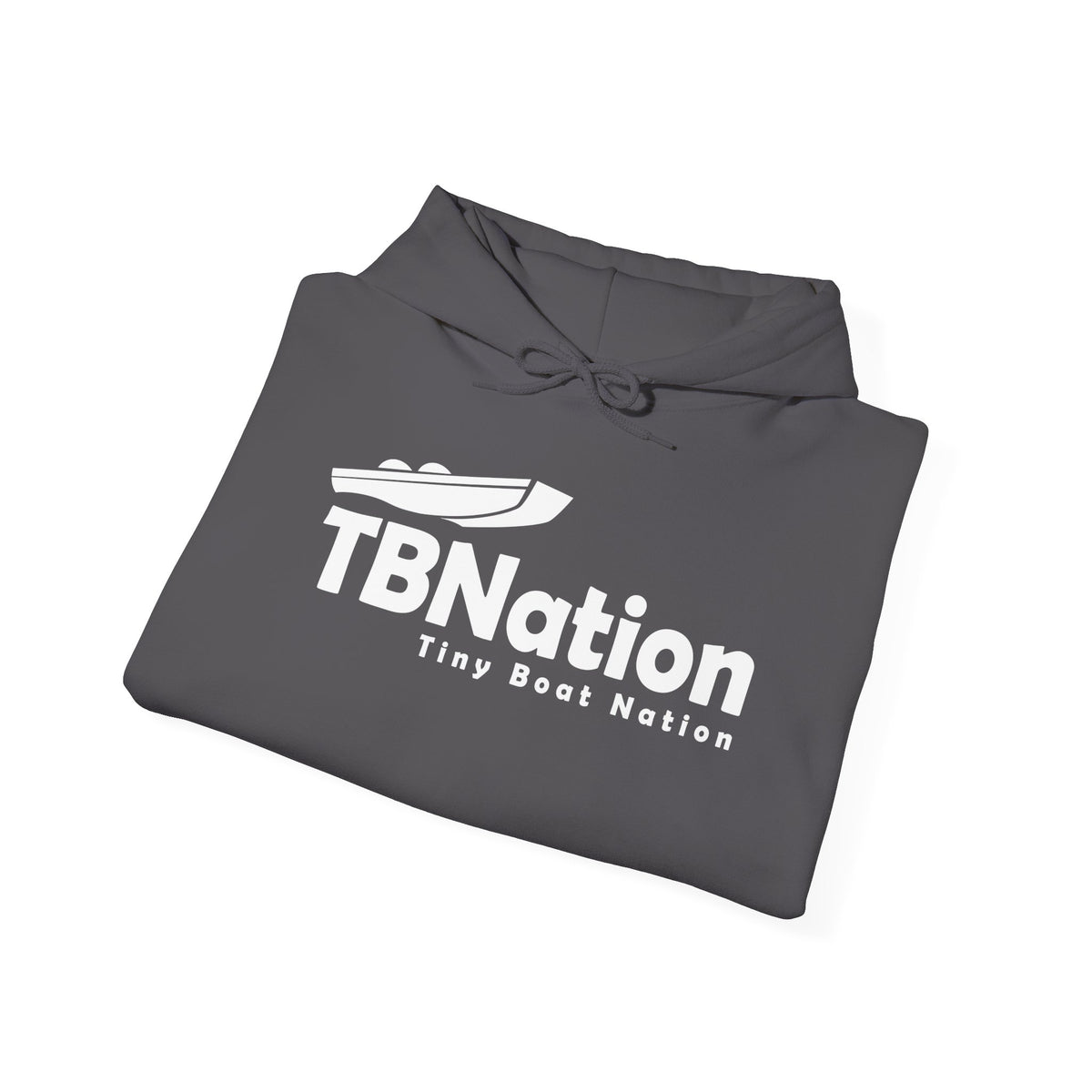 Folded gray hoodie with TBNation logo on a white background