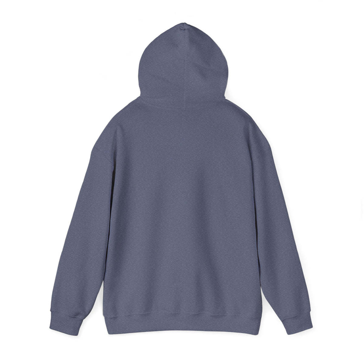 Blue hoodie shown from the back on a white background