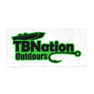 TB Nation Outdoors logo on a white towel with green and black design