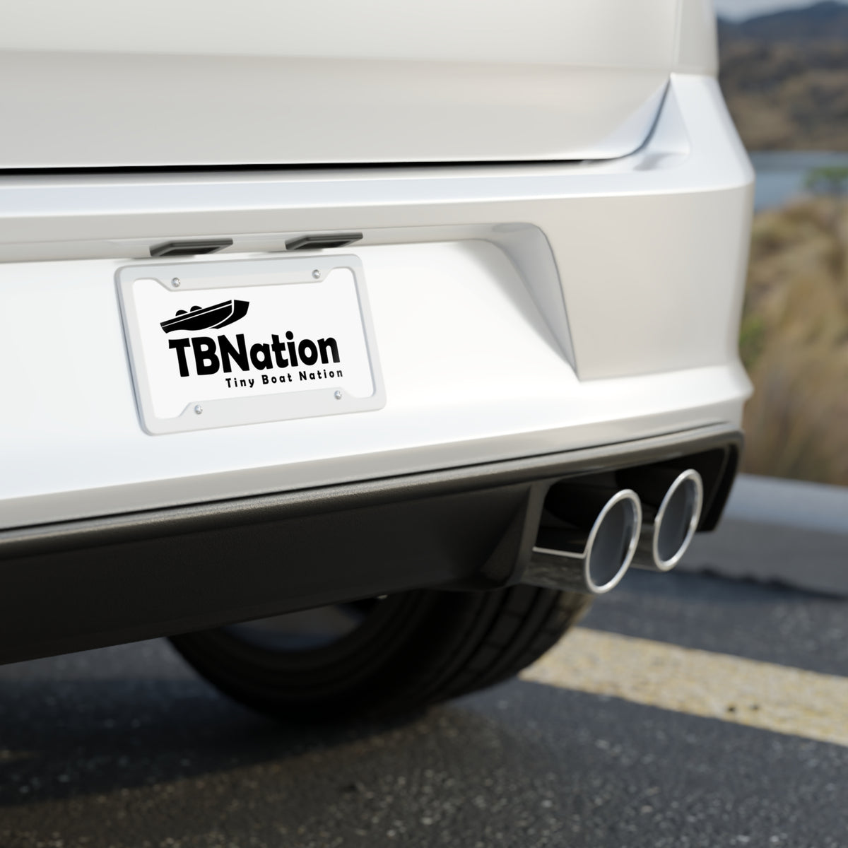 Car license plate with TBNation logo on a blurred background