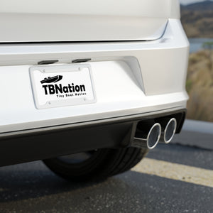 Car license plate with TBNation logo on a blurred background
