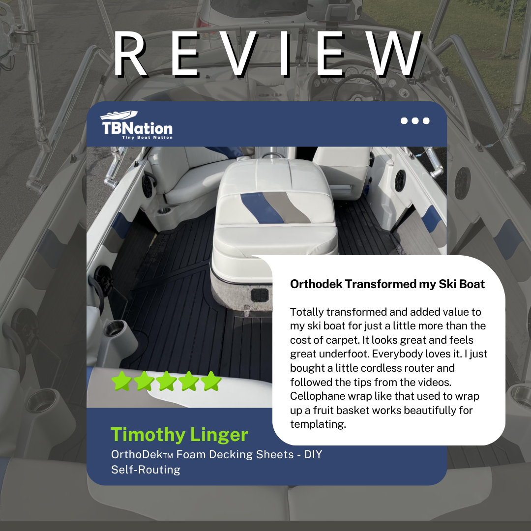Boat interior with OrthoDek foam decking sheets review on TBNation website