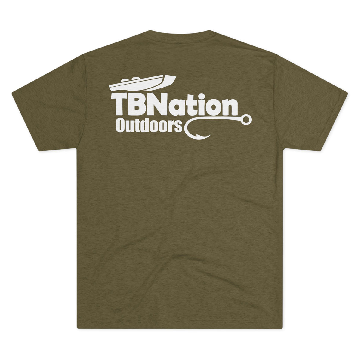 Green t-shirt with 'TBNation Outdoors' logo on the back against a white background