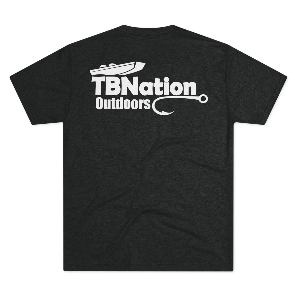 Black t-shirt with 'TBNation Outdoors' logo on the back against a white background