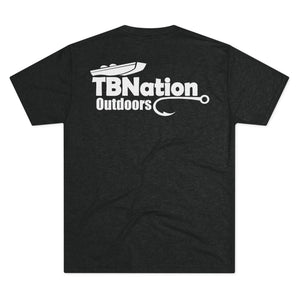 Black t-shirt with 'TBNation Outdoors' logo on the back against a white background