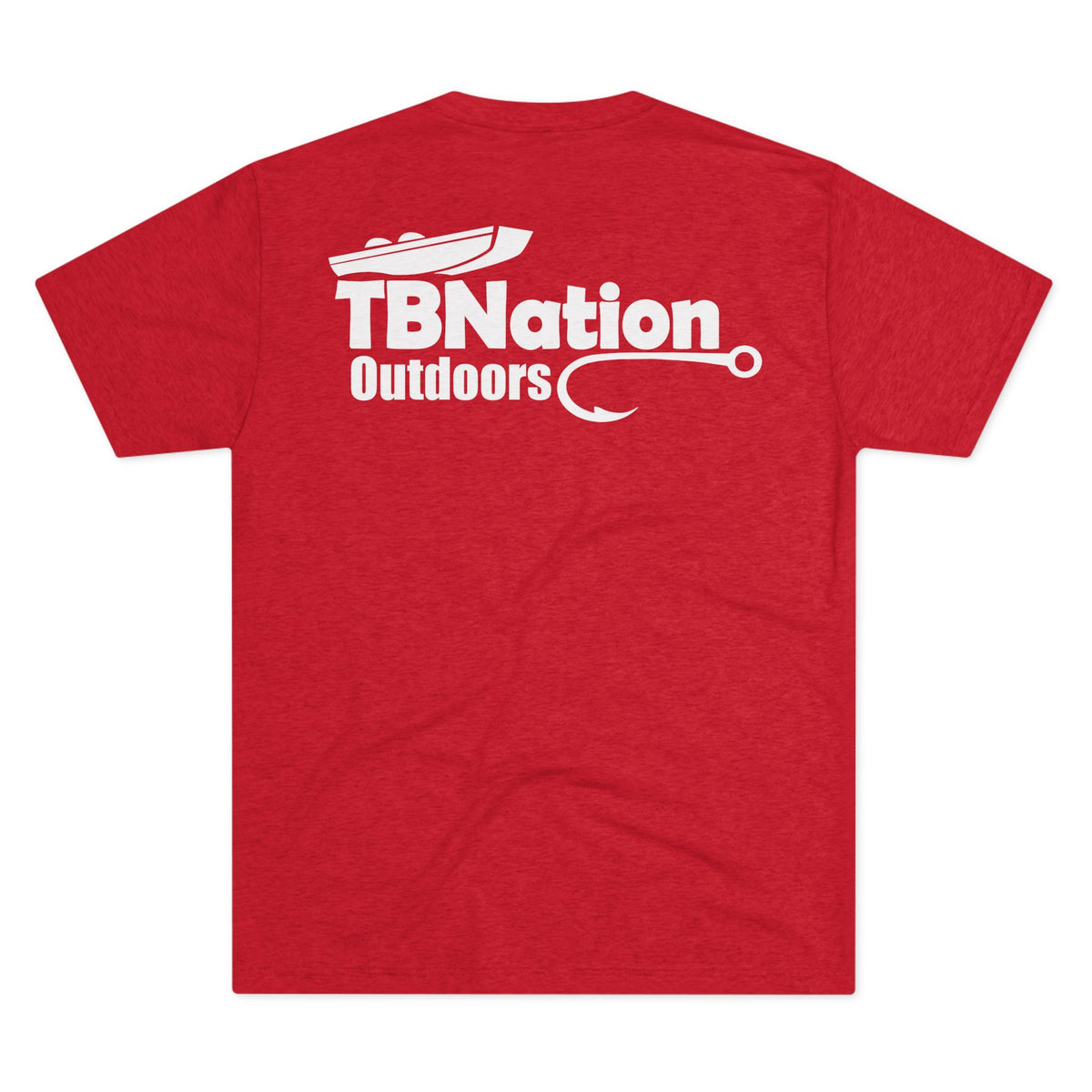 Red t-shirt with 'TBNation Outdoors' logo on the back against a white background
