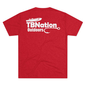 Red t-shirt with 'TBNation Outdoors' logo on the back against a white background