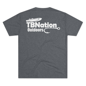 Gray t-shirt with 'TBNation Outdoors' logo on the back against a white background