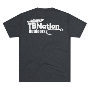 Dark gray t-shirt with 'TBNation Outdoors' logo on the back against a white background