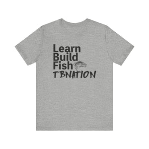 Gray t-shirt with black text and logo on a white background