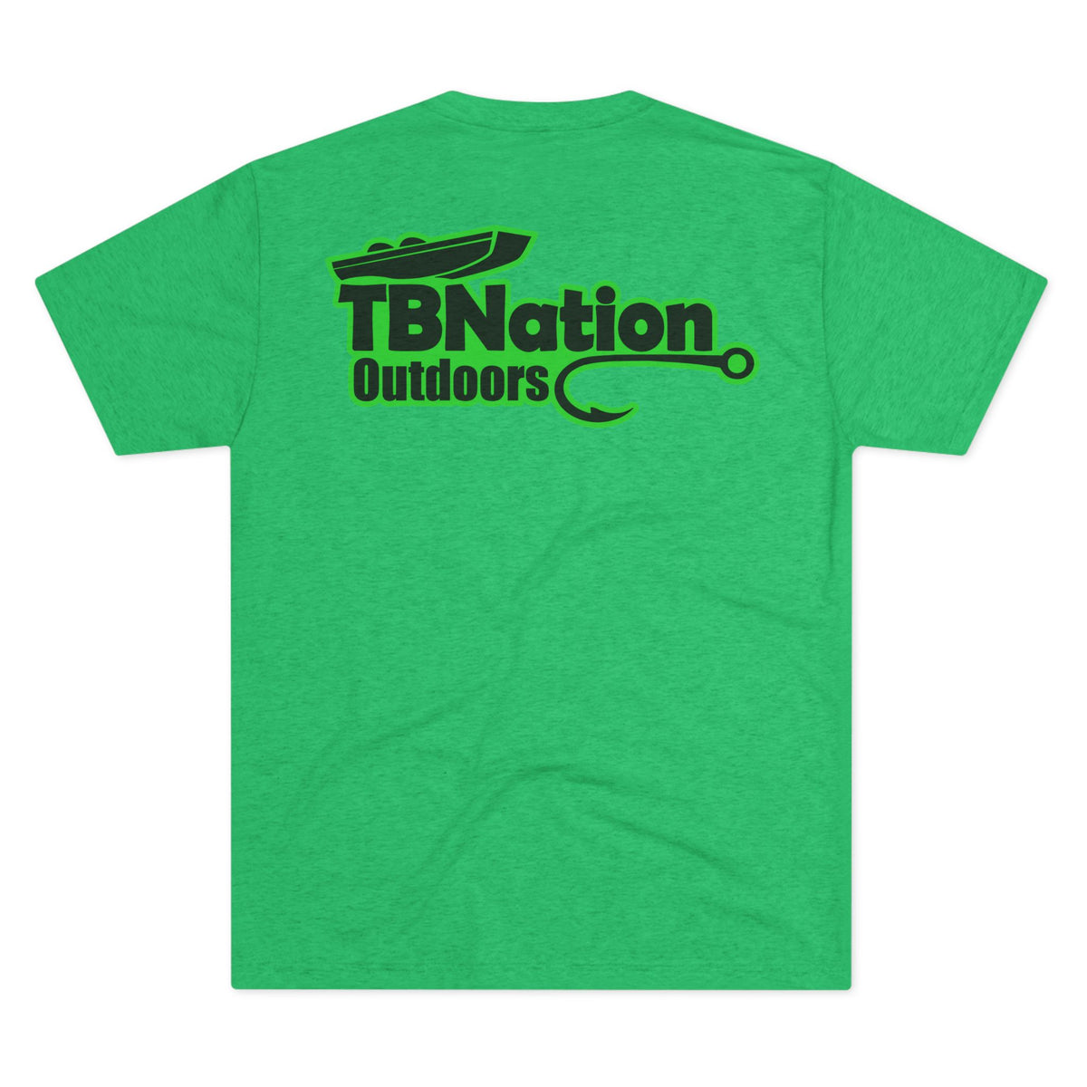 Green t-shirt with 'TBNation Outdoors' logo on the back against a white background