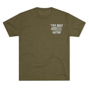 Green t-shirt with 'Tiny Boat Nation' logo on a white background