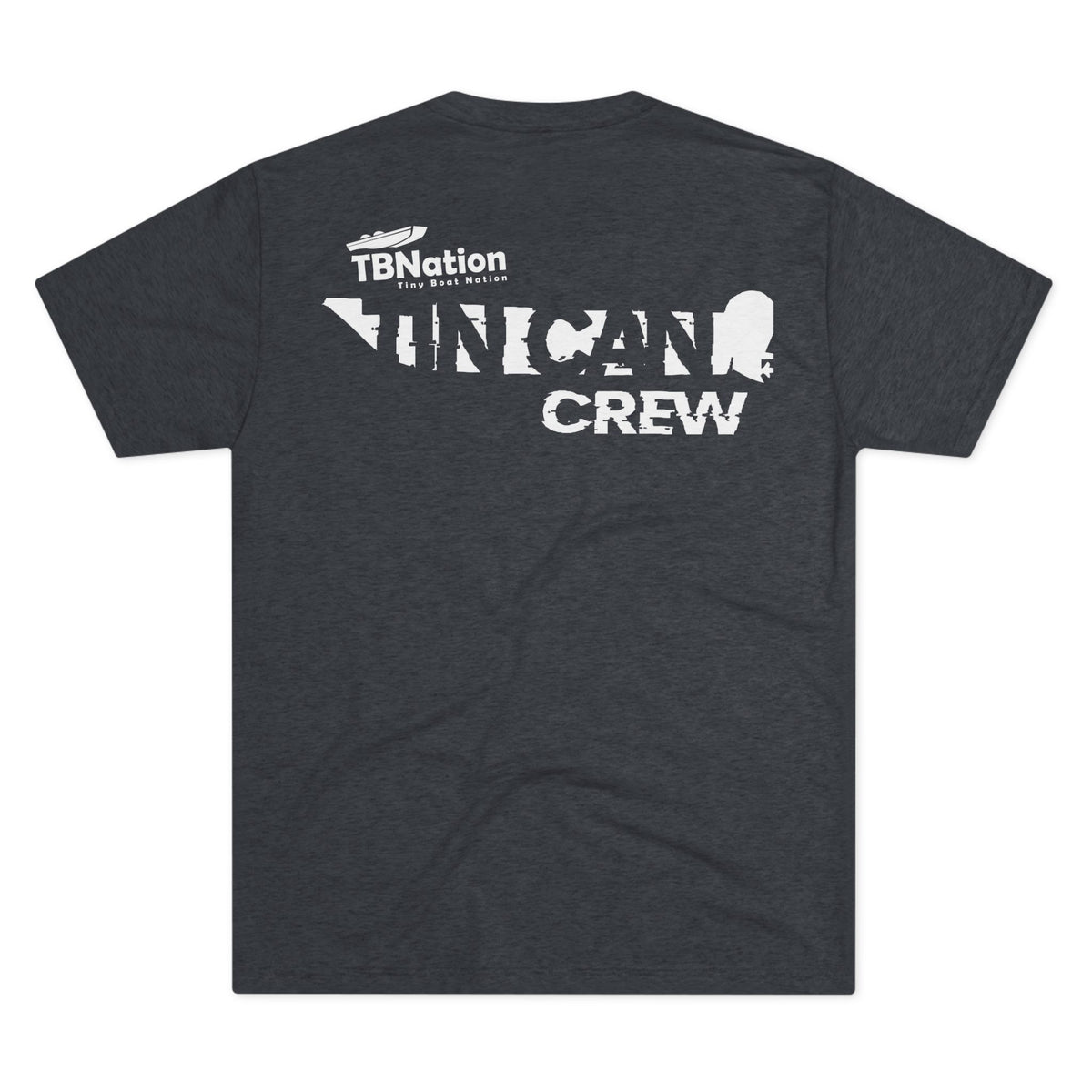 Black t-shirt with white text on the back on a white background