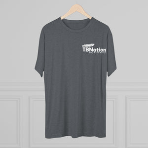 Gray t-shirt with 'TBNation' logo on a hanger against a gray background