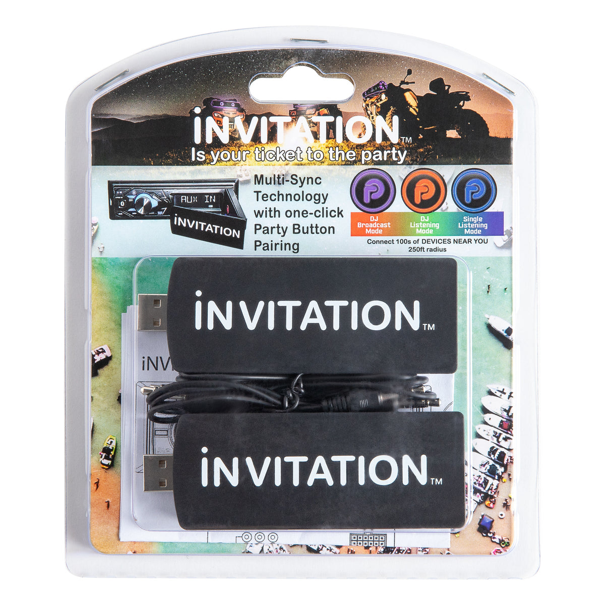 iNVITATION USB multi-sync wireless adapters with one-click Party Button pairing (2pcs)-Party Bar, Speaker, Speaker w/ LED Lights-7-Tiny Boat Nation