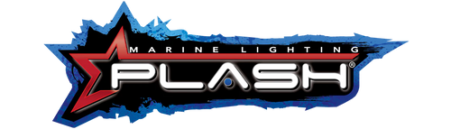 Marine Lighting Plash logo, a brand specializing in high-quality LED marine lighting solutions for boats, docks, and underwater applications.