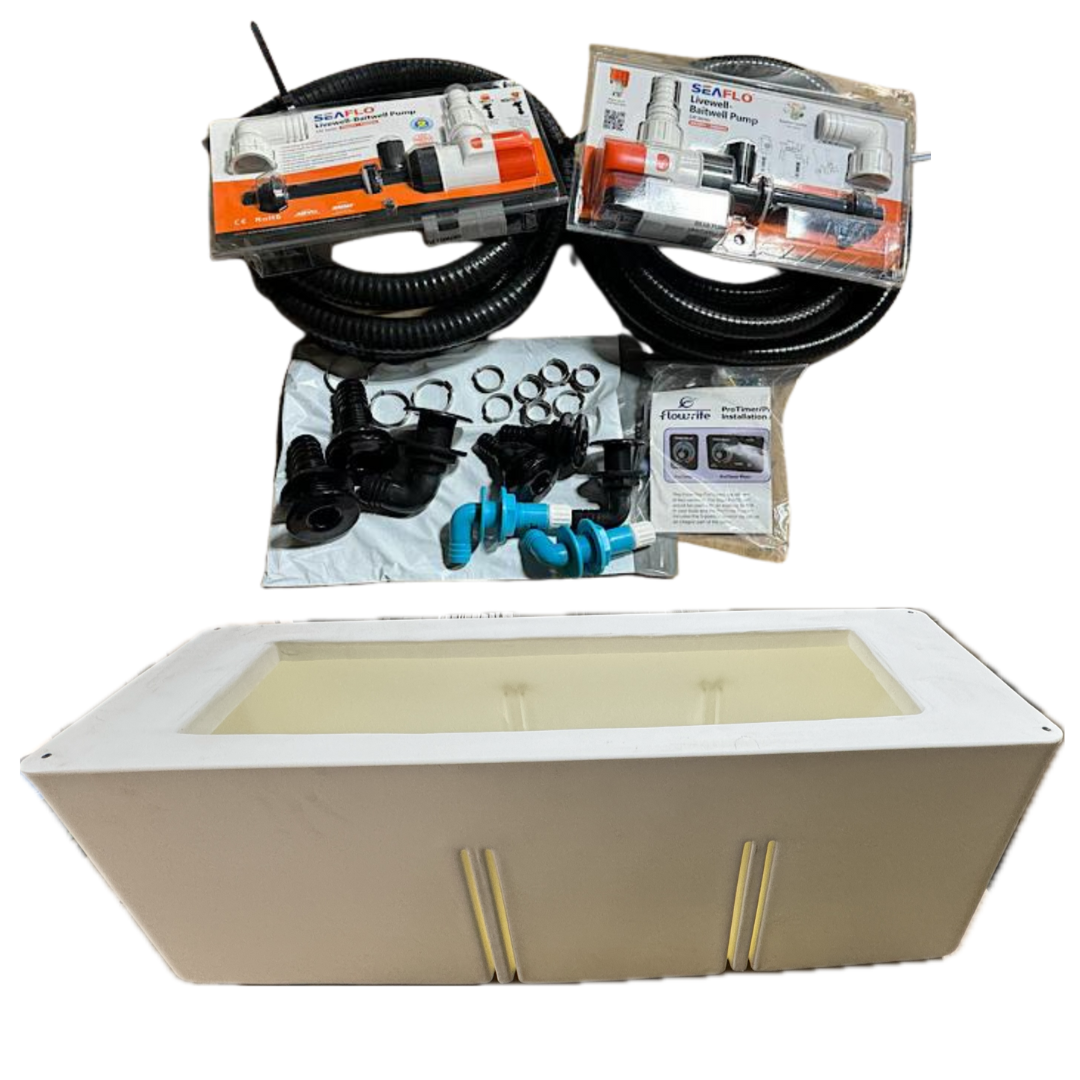 TBN Molded Livewell-Marine &amp; Livewell Plumbing-Livewell Tank/Lid/Latch/Standard Pluming Kit-7-Tiny Boat Nation