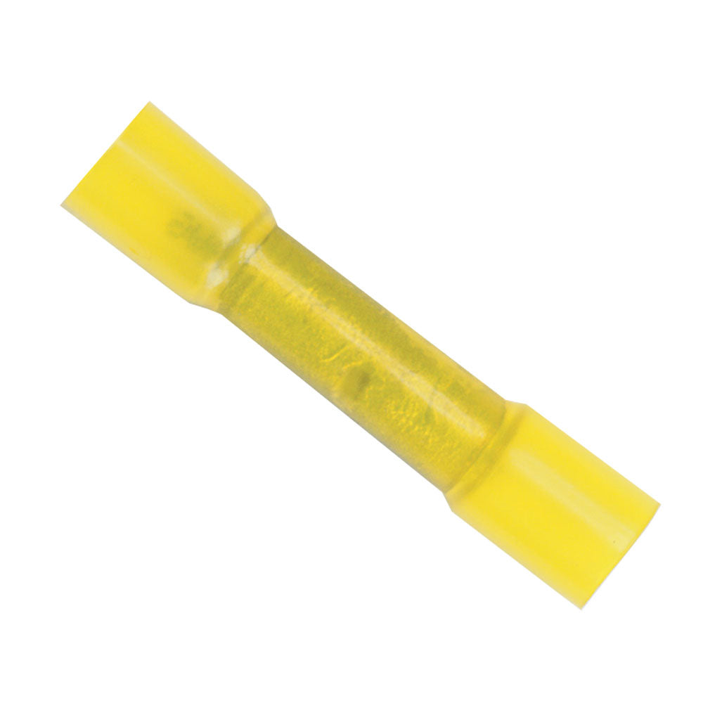 Ancor yellow 12-10 gauge heatshrink butt connector with clear adhesive lining.