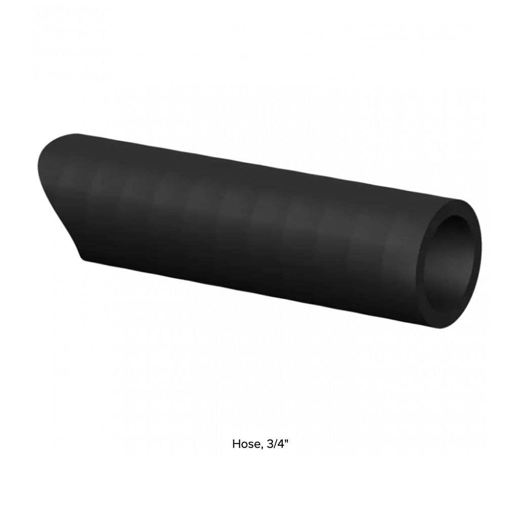 Black Flow-Rite 3/4" bulk plumbing hose with a smooth texture and cut end.