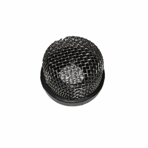 Silver stainless mesh drain with a black base for a livewell system.