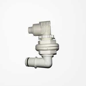 White Flow-Rite Qwik-Lok elbow socket, a 1-1/8" thru-hull livewell component.