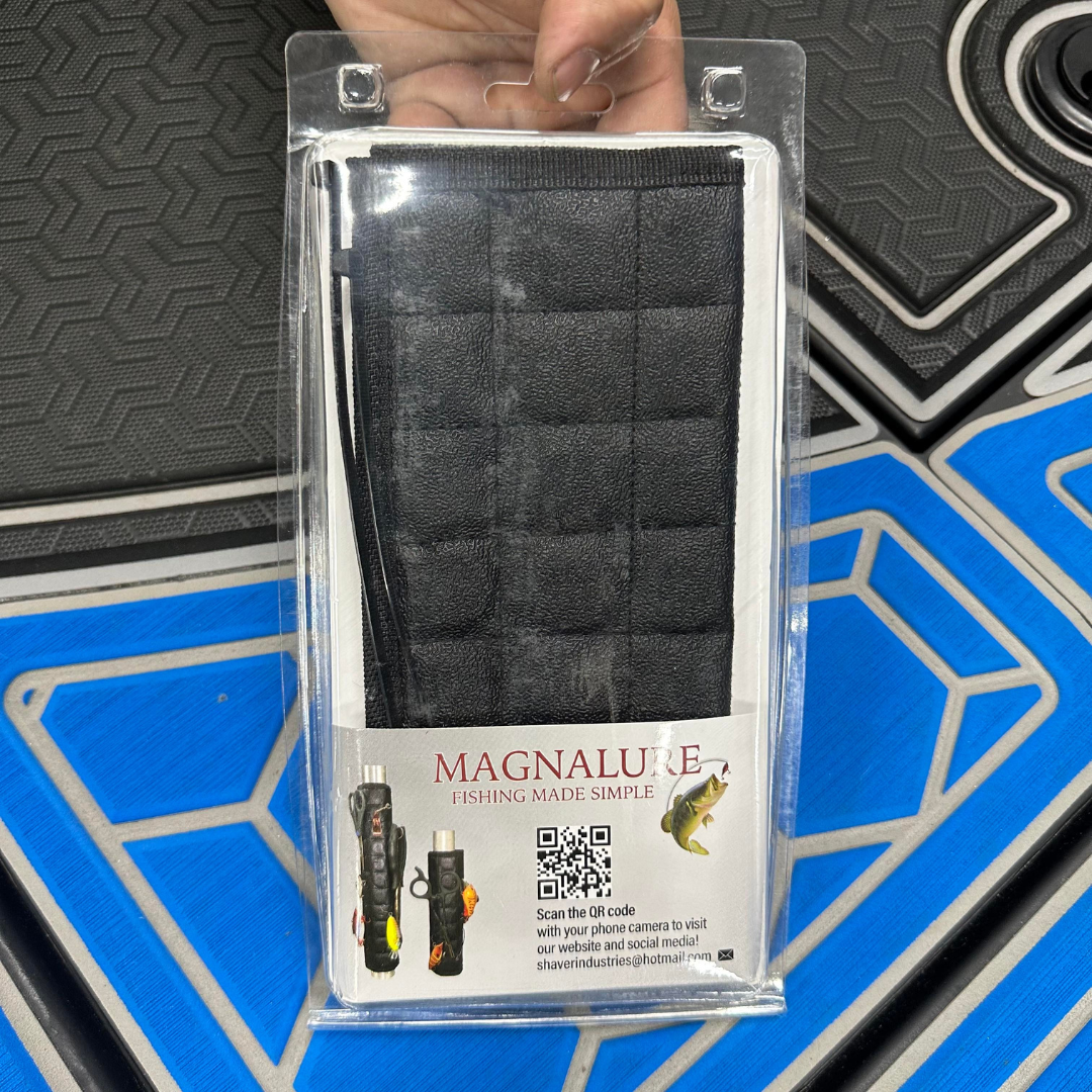 Black Magnalure magnetic wrap for fishing pedestals, packaged with product branding.