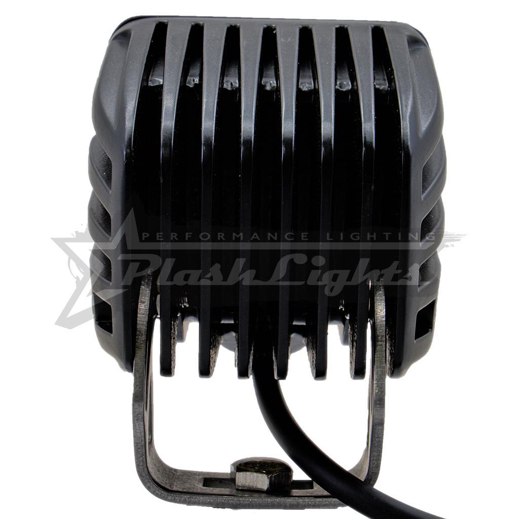 Black PlashLights RGB back-lit cube light with a dark gray Akzo Nobel powder-coated aluminum body and 316 stainless steel bracket.