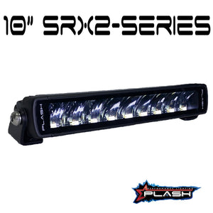 10" Plashlight SRX2-Series black single row LED light bar with chrome mounting brackets.