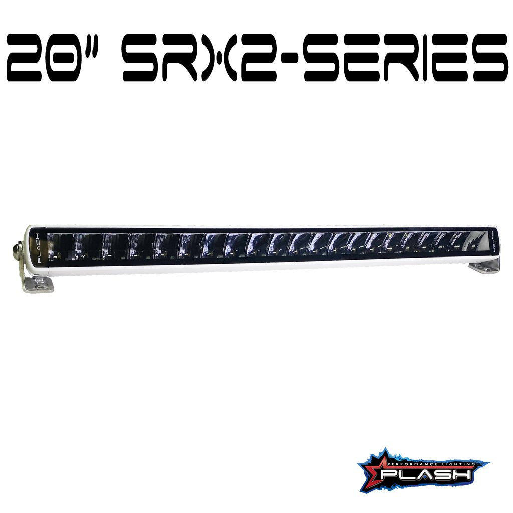 20" Plashlight SRX2-Series single row LED light bar with blacked-out design and chrome mounting brackets.