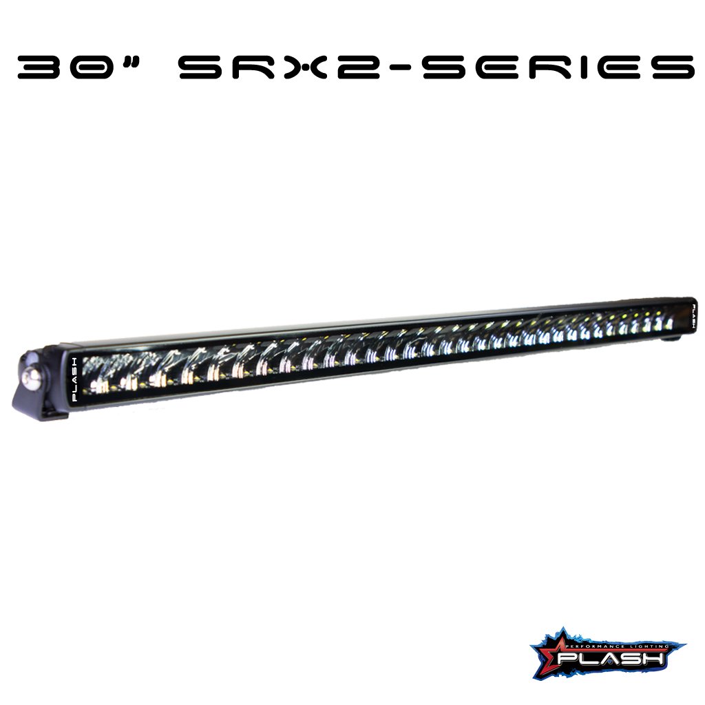 30" Plashlight SRX2-Series black single row LED light bar with chrome hardware.