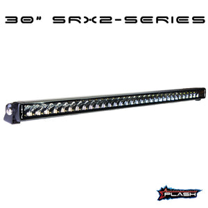 30" Plashlight SRX2-Series black single row LED light bar with chrome hardware.