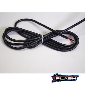Coiled black 9ft power wire for Plashlight SRX2 LED light bar, with exposed red and black leads.